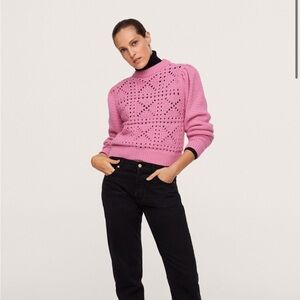Mango Puff Sleeve Pink Sweater